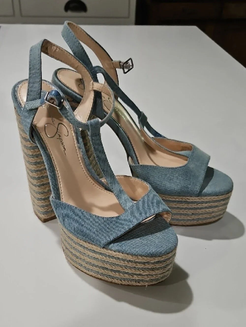 Jessica Simpson Denim Blue  Platform Sandals Size 9.5 Nwot